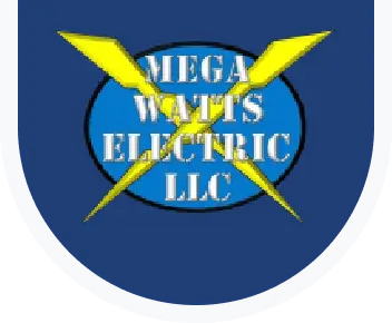 Logo with yellow lightning bolts and company name on blue background.